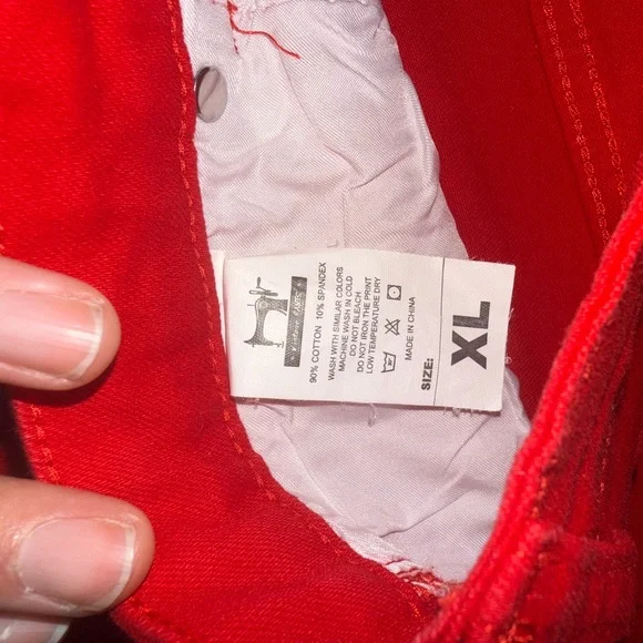 Vintage Pants Red Bootcut Stretch Jeans Womens XL High Rise Flare - Picture 2 of 10